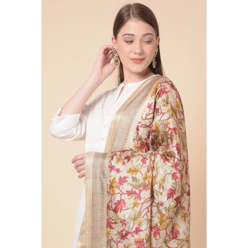 Gold art silk printed dupatta for women casual wear, length 2.25-2.50mtr