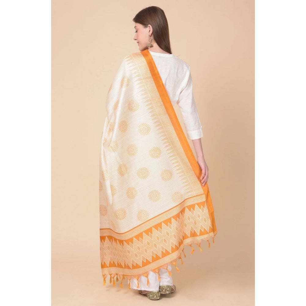 Orange art silk dupatta (2.25-2.50 mtr), vibrant printed pattern for casual wear