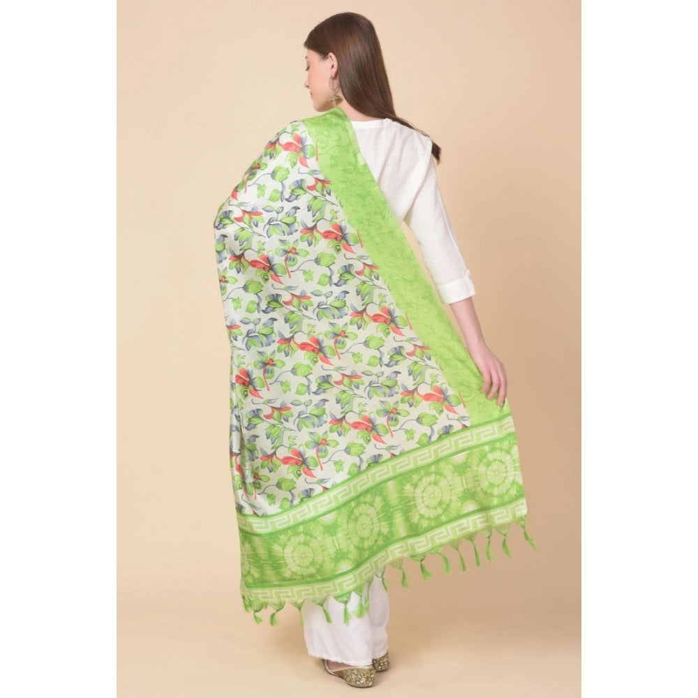Art silk printed light green dupatta for women, casual occasion wear, 2.25-2.50 mtr length