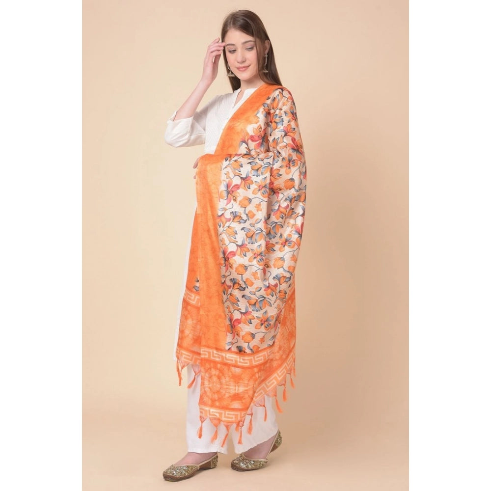 Orange art silk printed dupatta for women, vibrant design, length 2.25-2.50mtr for casual occasions