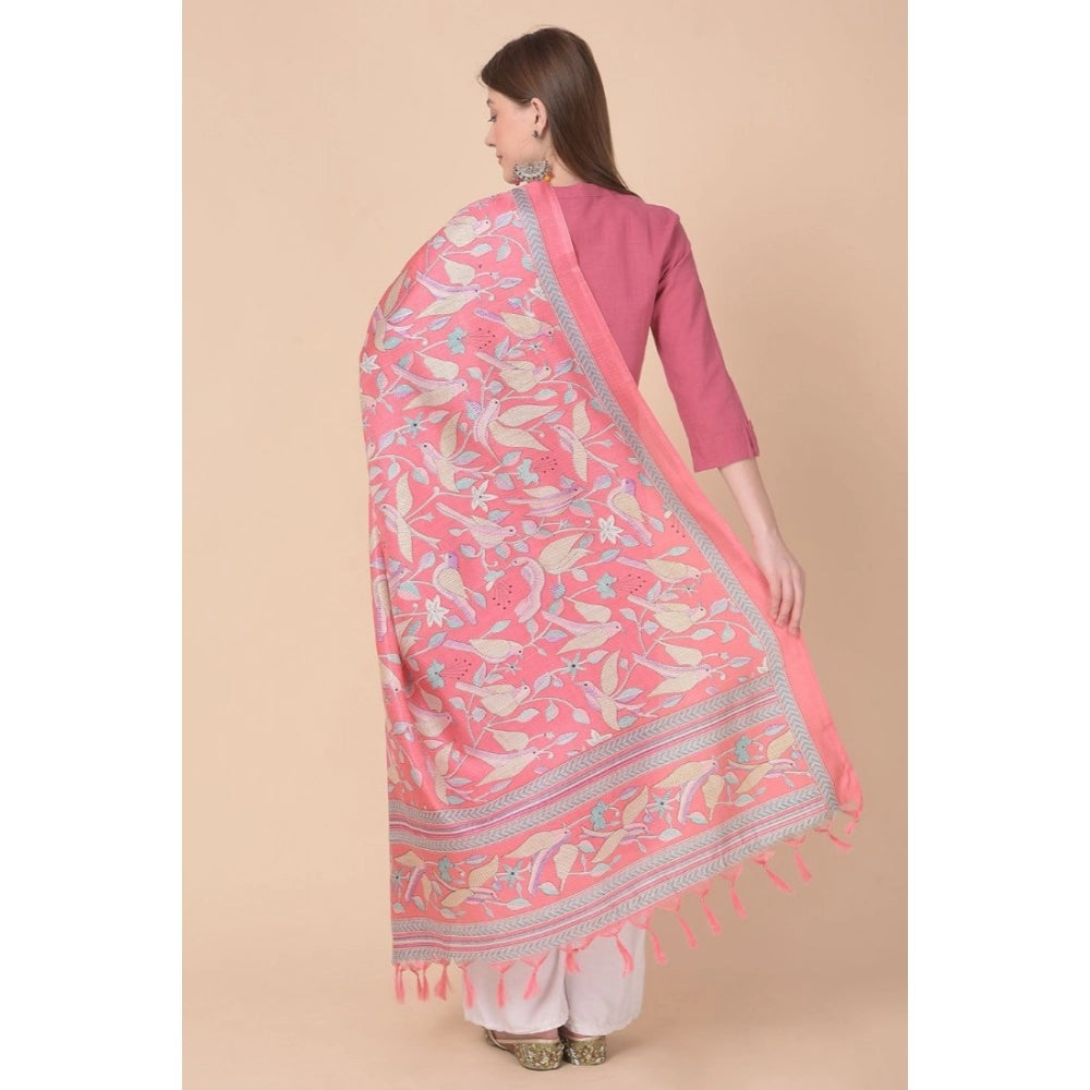 Art silk pink dupatta (2.25-2.50 mtr), vibrant printed design for casual occasions, women's traditional Indian wear