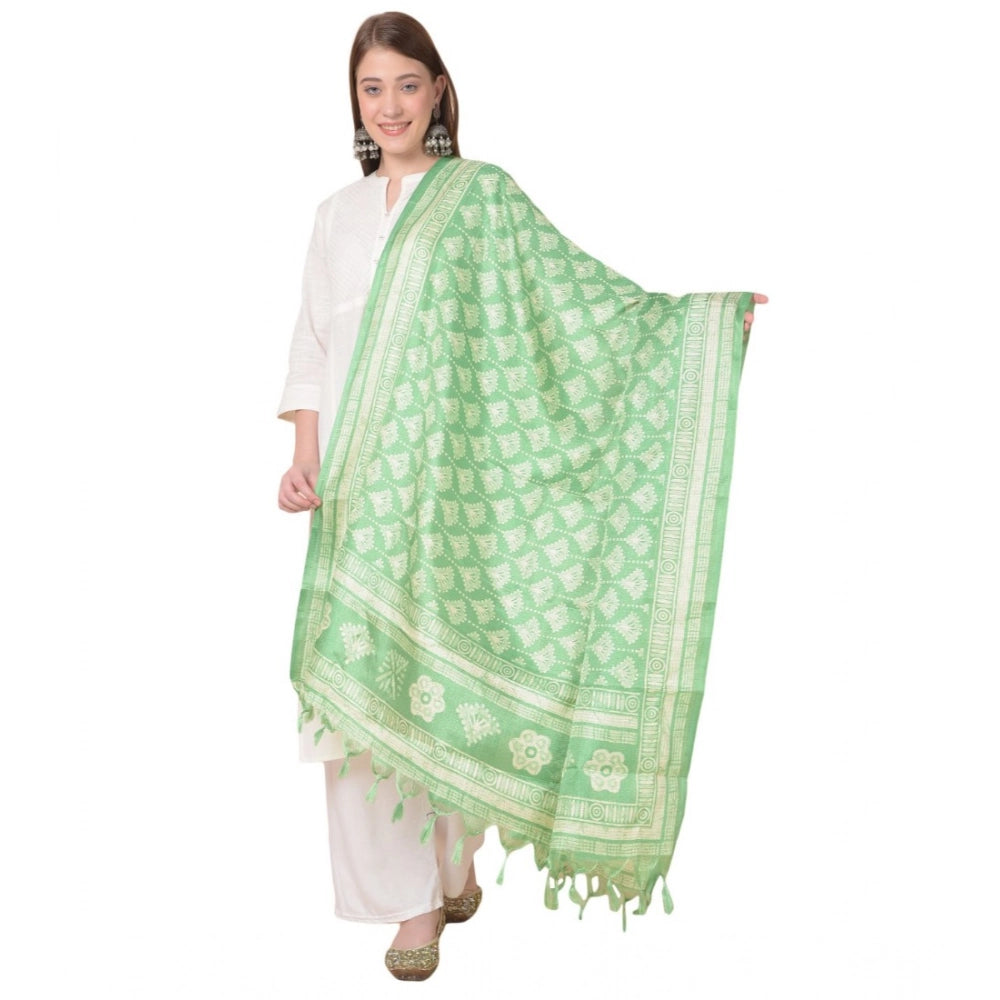 Light green art silk dupatta for women, printed pattern, casual occasion wear, length 2.25-2.50mtr