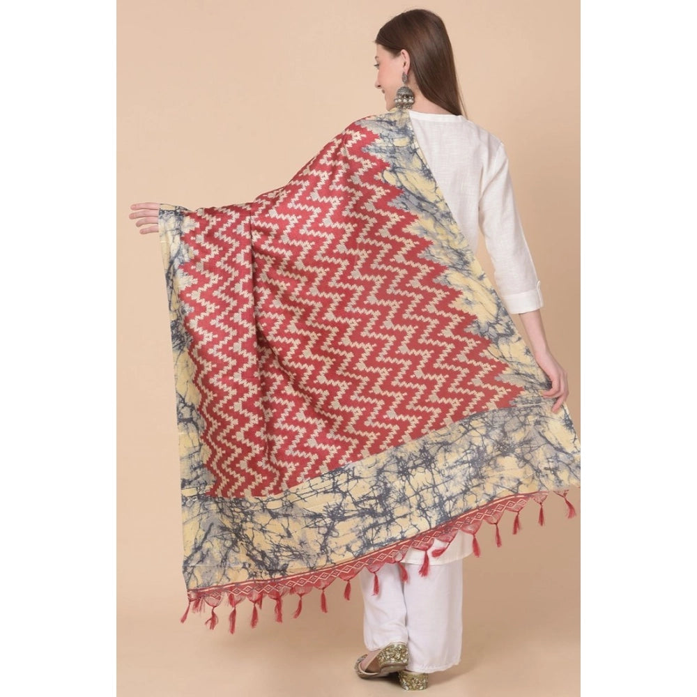 Art silk maroon printed dupatta for women's casual wear, 2.25-2.50m length, patterned accessory on display