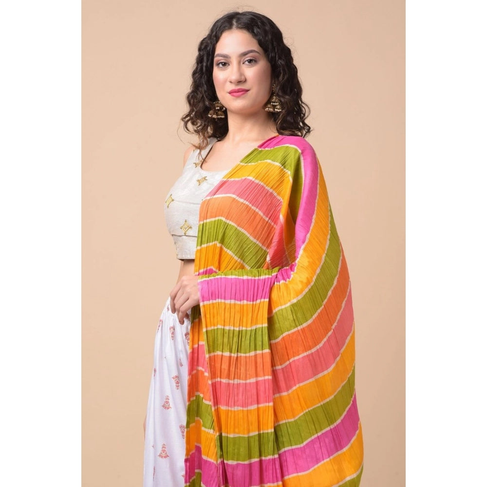 Multicolor Chanderi printed dupatta for women, length 2.25-2.50m, suitable for casual occasions