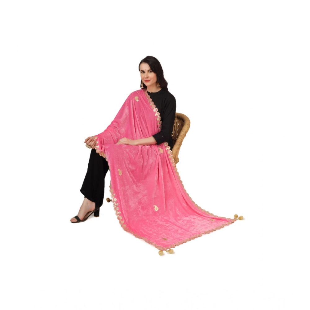 Pink velvet Gotta Patti dupatta for festive occasions, length 2.25-2.50 mtrs