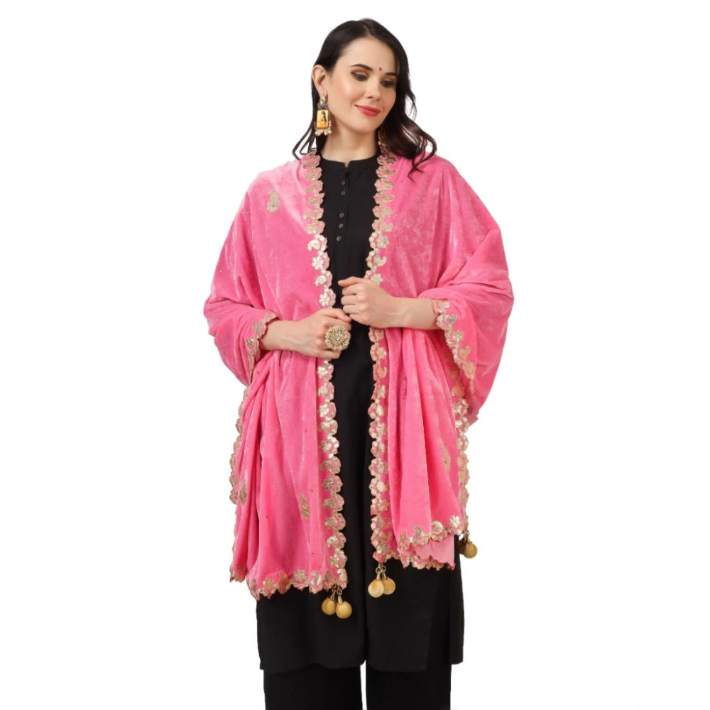 Pink velvet Gotta Patti dupatta for women festivals, length 2.25-2.50mtr