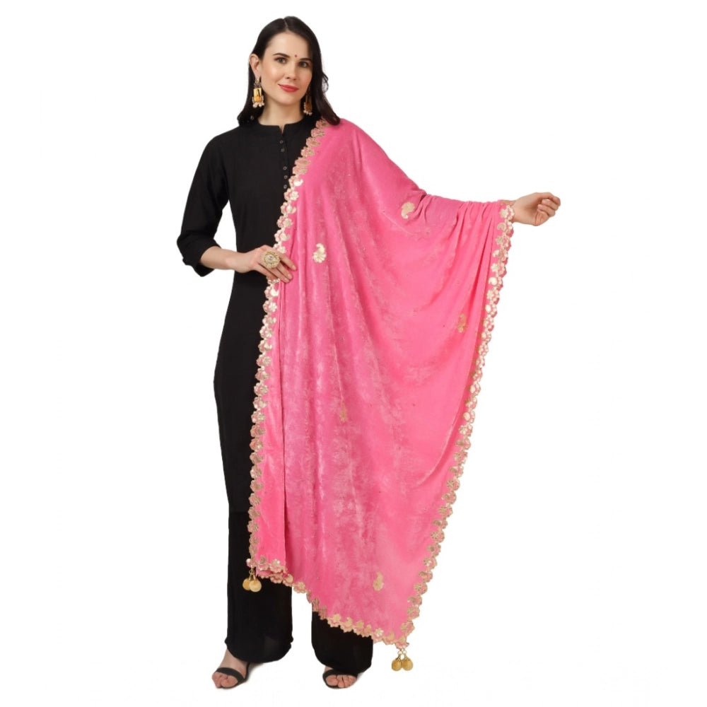 Pink velvet Gotta Patti dupatta for festive occasions, length 2.25-2.50m