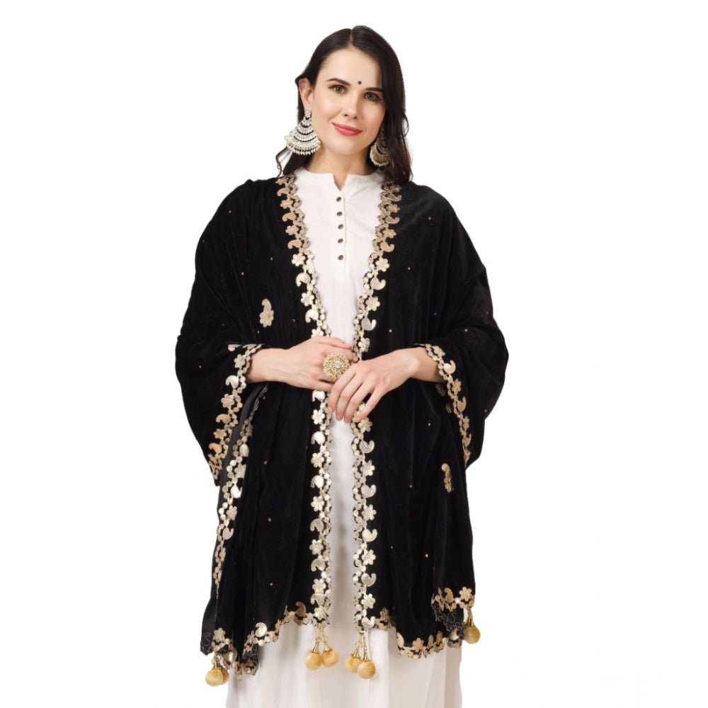 Black velvet Gotta Patti dupatta for women's festive wear, 2.25-2.50m length