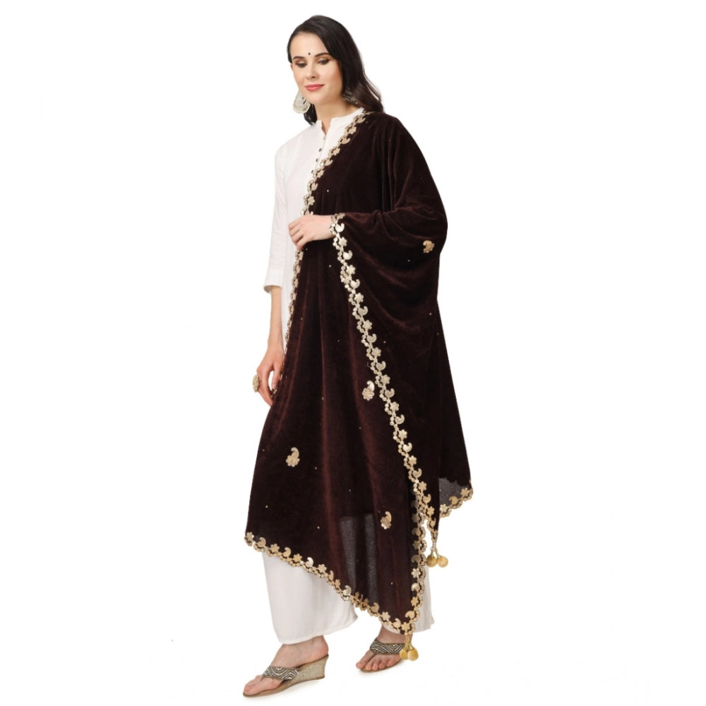 Brown velvet Gotta Patti dupatta for festive occasions, length 2.25-2.50mtr