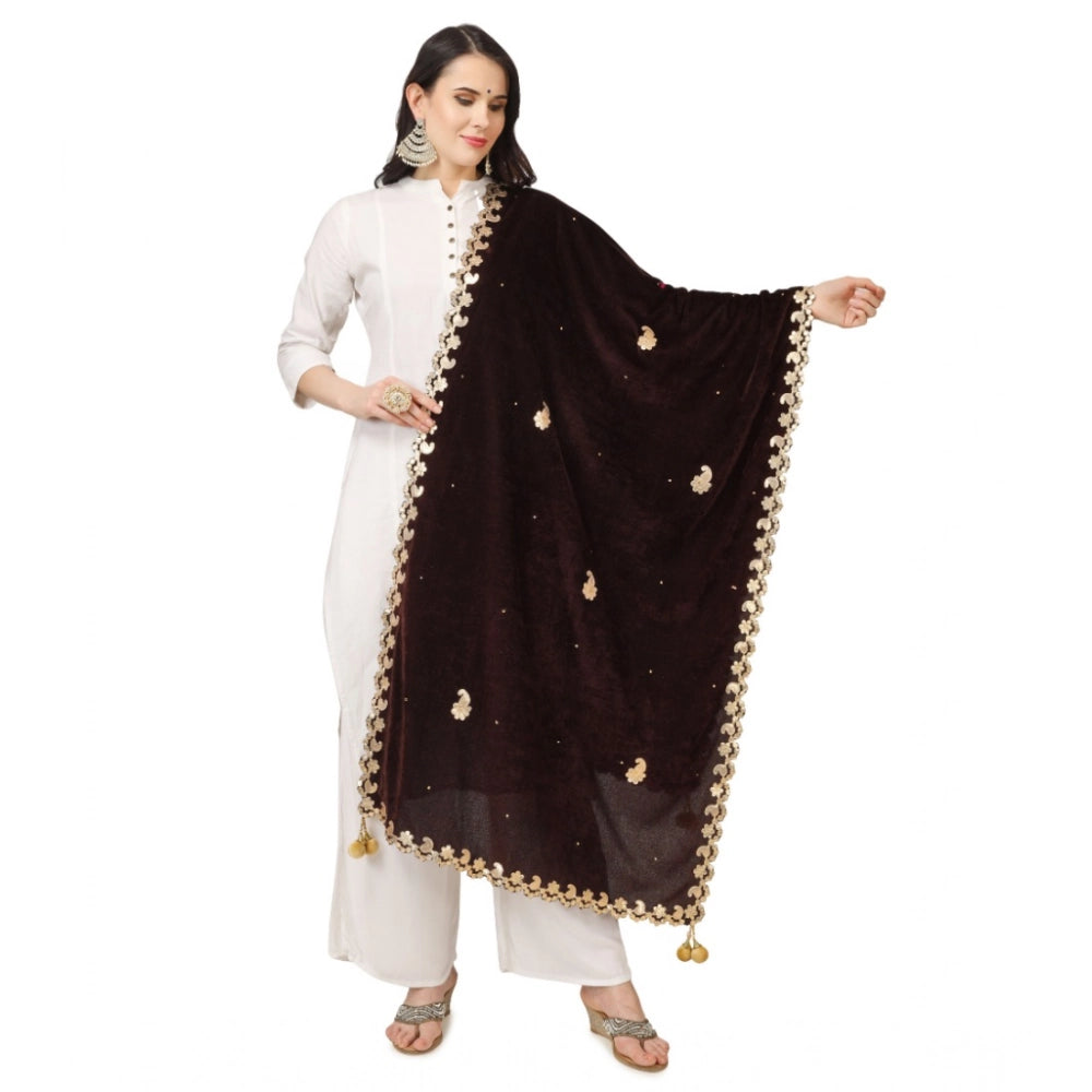 Brown velvet Gotta Patti dupatta for festive occasions, 2.25-2.50 mtr length