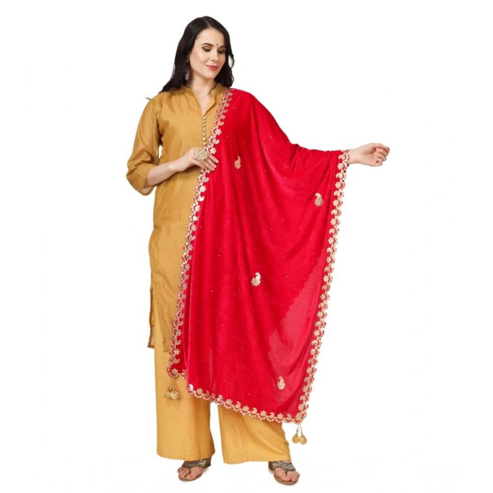 Pink velvet Gotta Patti dupatta for festive occasions, length 2.25-2.50m