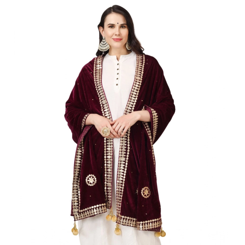 Purple velvet Gotta Patti dupatta for women festivals, 2.25-2.50m length