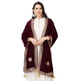 Purple velvet Gotta Patti dupatta for women festivals, 2.25-2.50m length
