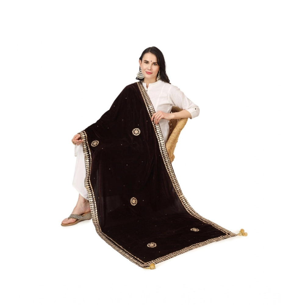 Brown velvet Gotta Patti dupatta for festive occasions, 2.25 - 2.50 mtr length