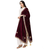 Purple velvet Gotta Patti dupatta for festive occasions, 2.25-2.50 mtr length