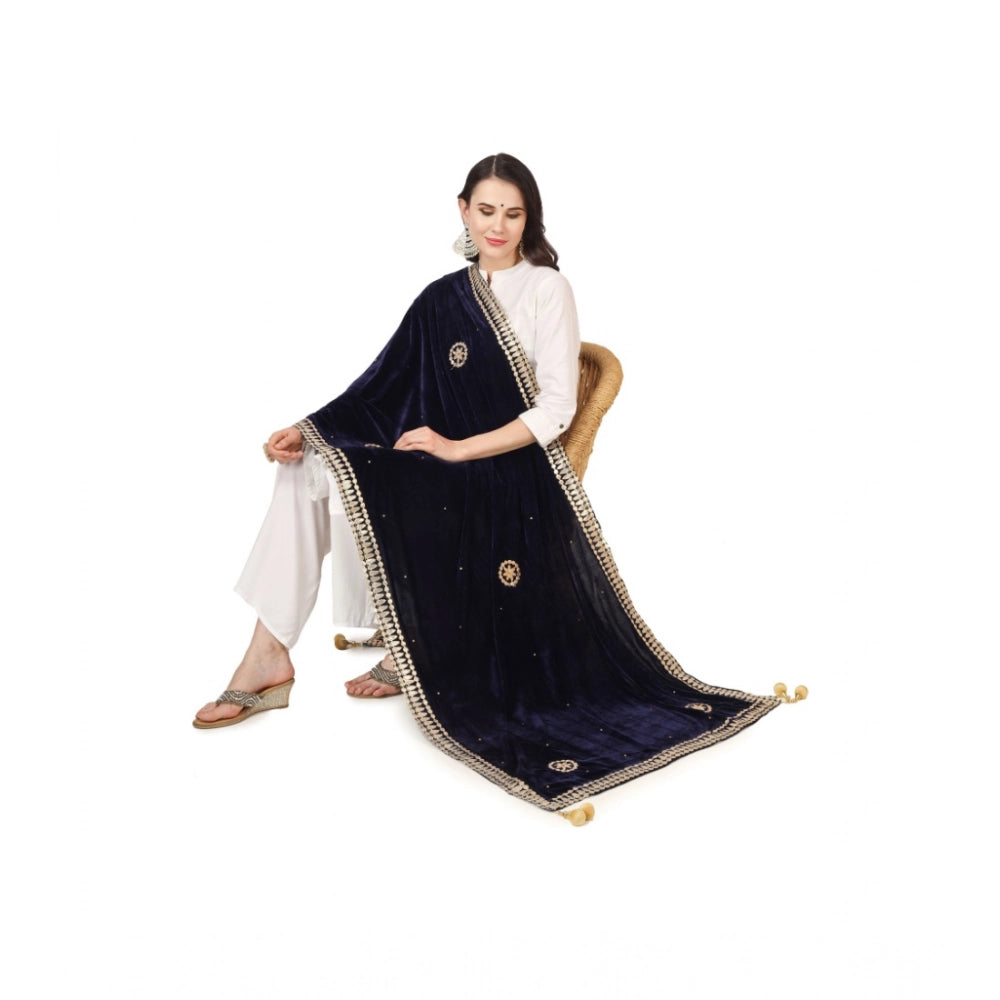 Blue velvet Gotta Patti Dupatta for festive occasions, 2.25-2.50m length