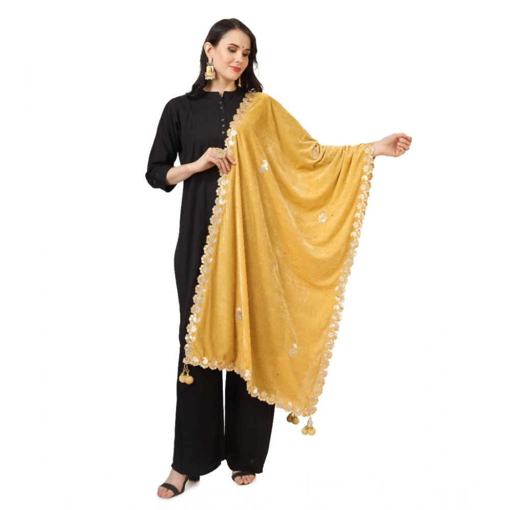 Yellow velvet Gotta Patti dupatta for festive occasions, 2.25-2.50m length