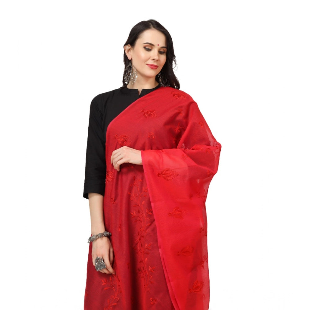 Red cotton embroidered dupatta for festive occasions, 2.25 - 2.50 mtr length