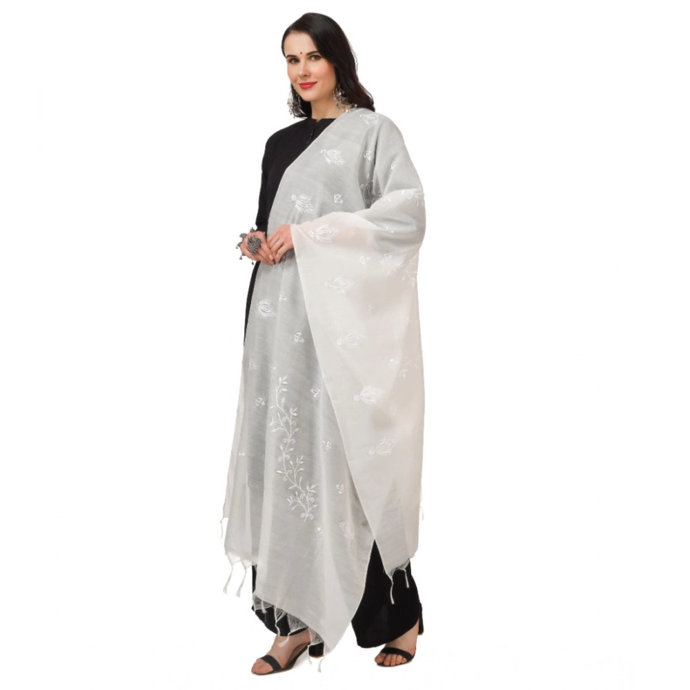 White cotton embroidered dupatta for festive occasions, 2.25-2.50 mtr length