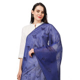 Blue embroidered cotton dupatta for women festivals, length 2.25-2.50m