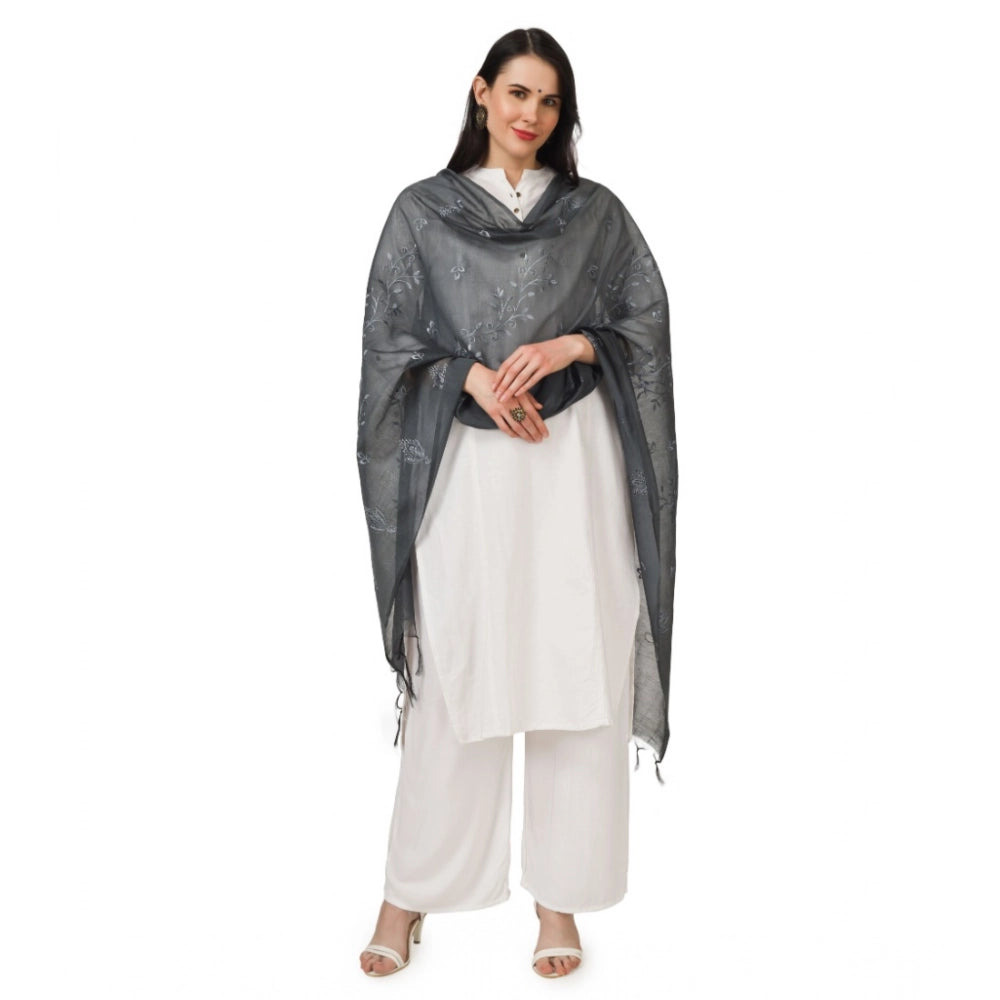 Grey embroidered cotton dupatta for women, 2.25-2.50m length for festive occasions