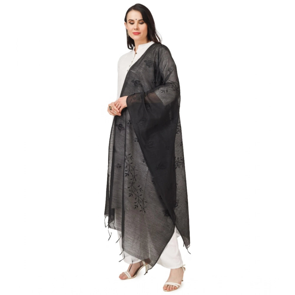 Black cotton embroidered dupatta for festive occasions, 2.25 to 2.50 mtr length