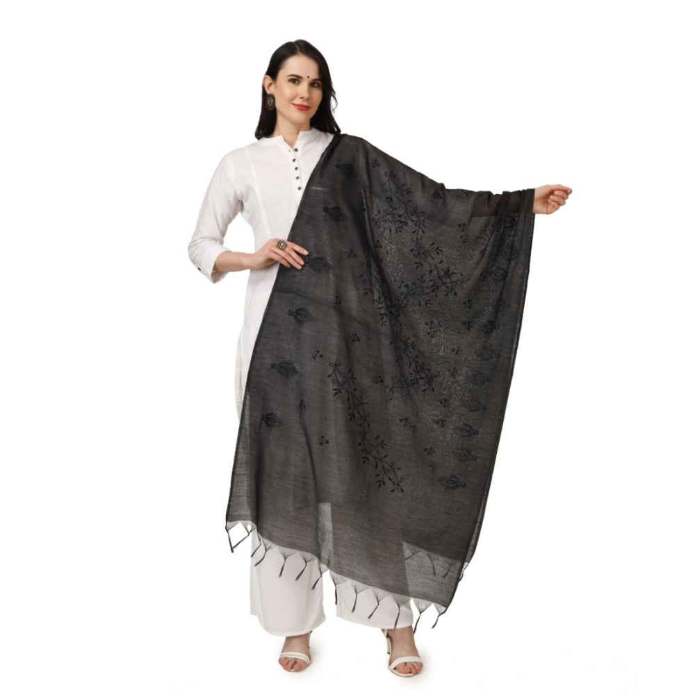 Black cotton embroidered dupatta for festive occasions, length 2.25-2.50m