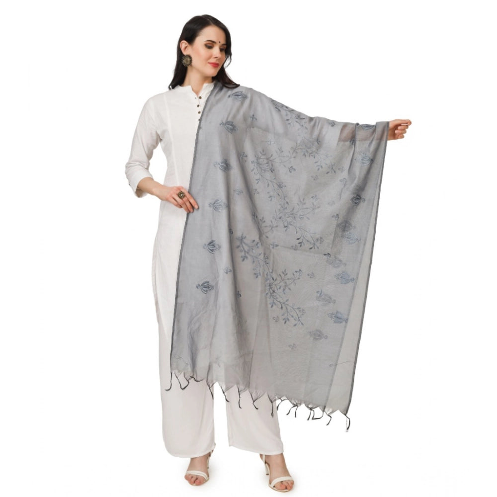 Grey cotton embroidered dupatta for festive occasions, 2.25-2.50m length