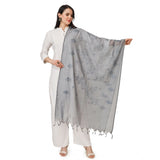 Grey cotton embroidered dupatta for festive occasions, 2.25-2.50m length