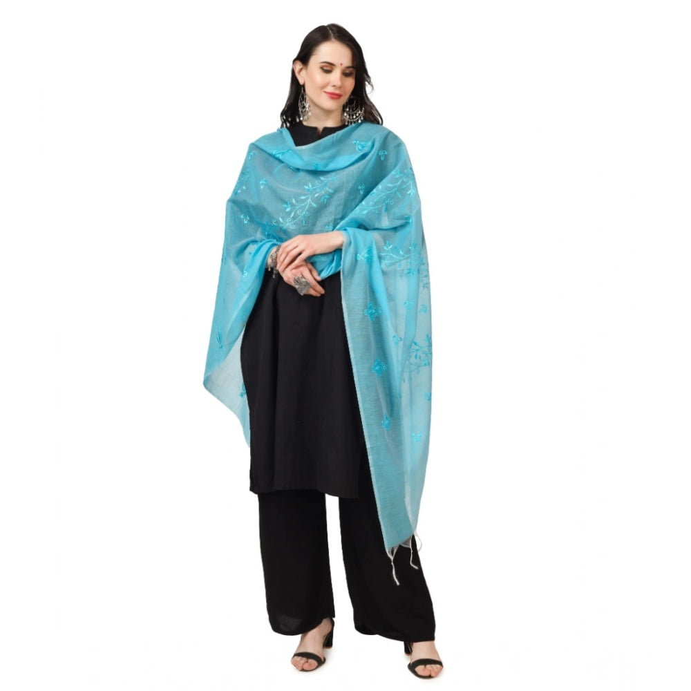 Aqua blue cotton embroidered dupatta for festive occasions, length 2.25-2.50mtr