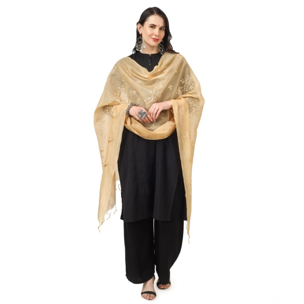 Gold embroidered cotton dupatta for women festivals, length 2.25-2.50m
