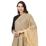 Gold cotton embroidered dupatta, festive women's attire, 2.25-2.50 m length on mannequin