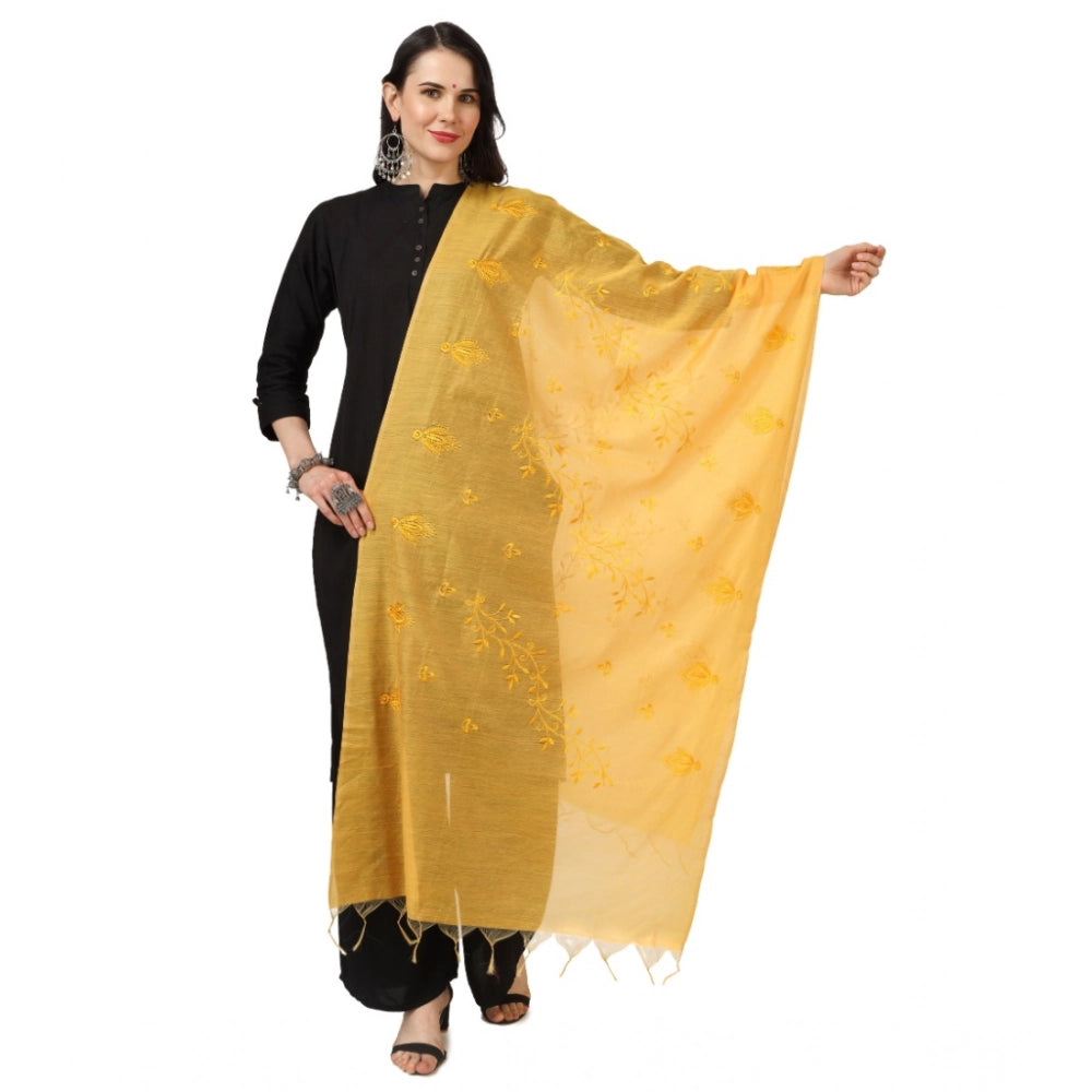 Yellow cotton embroidered dupatta for festive occasions, 2.25-2.50m length