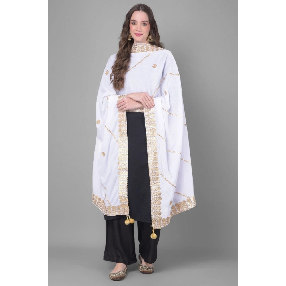 Off-white velvet Gotta Patti dupatta for festive occasions, 2.25 to 2.50 mtr length