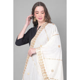 White velvet dupatta with gold gotta patti embroidery.