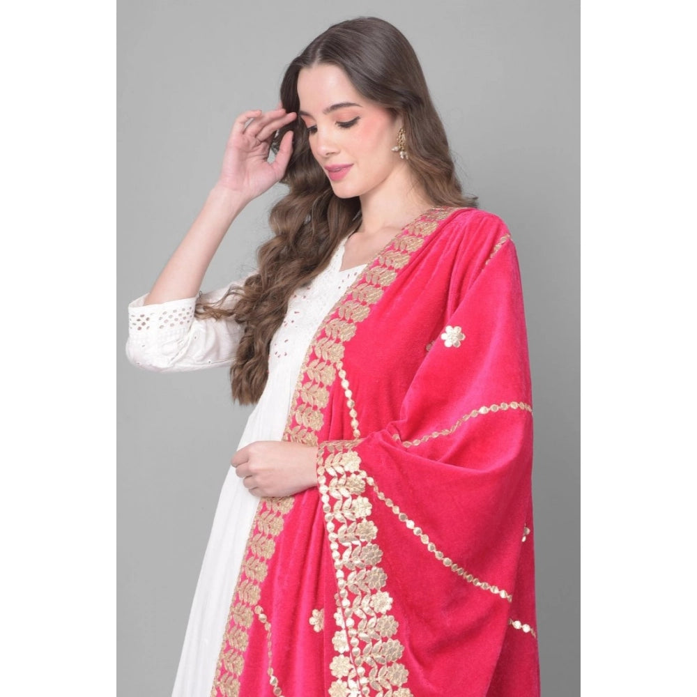 Pink velvet Gotta Patti dupatta for festive occasions, 2.25-2.50m length