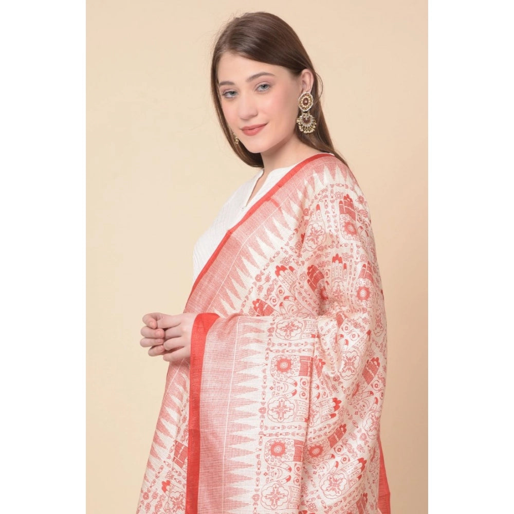 Art silk printed orange dupatta for women, casual occasion wear, length 2.25-2.50 mtr