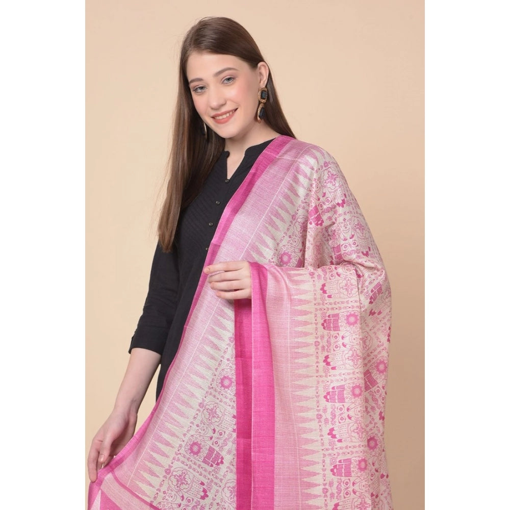 Art silk printed pink dupatta for women, vibrant design, suitable for casual events, length 2.25-2.50 mtr