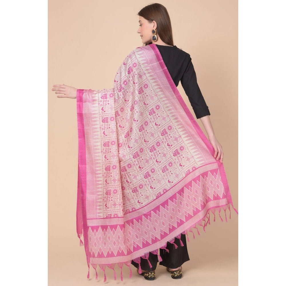 Art silk printed pink dupatta for women, casual occasion, length 2.25-2.50mtr
