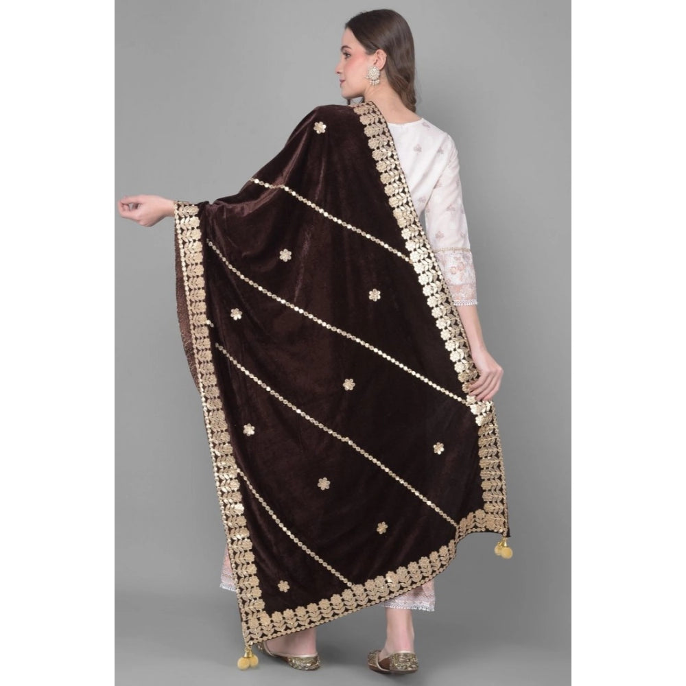Brown velvet Gotta Patti dupatta for festive occasions, 2.25-2.50 mtr length