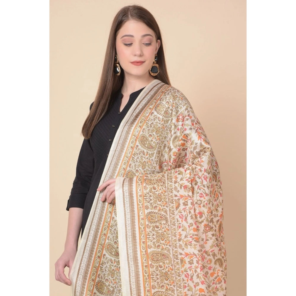 Art silk printed white dupatta for women, casual occasion accessory, 2.25 to 2.50 mtr length