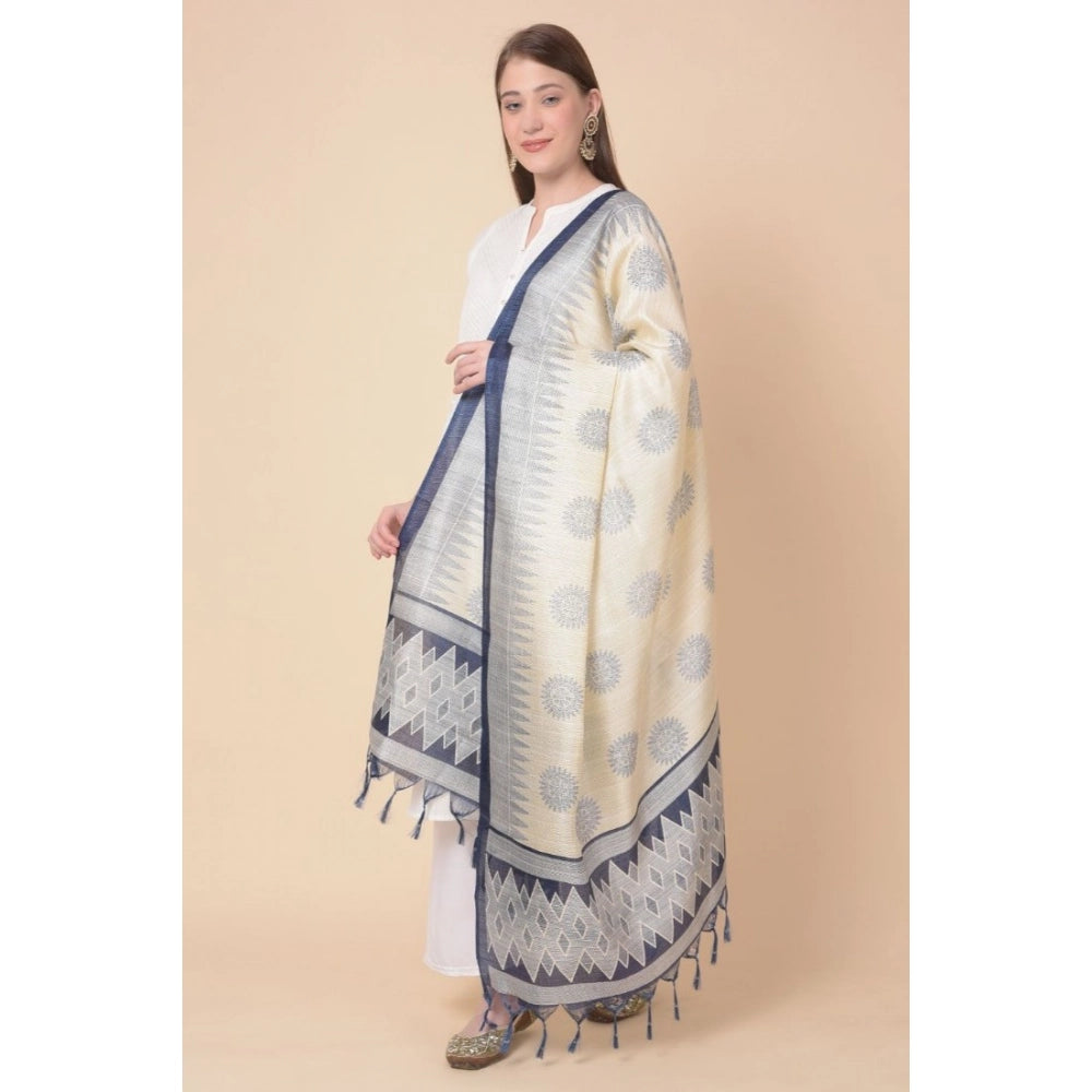Art silk printed blue dupatta for women, vibrant design on casual occasion, 2.25-2.50 m length