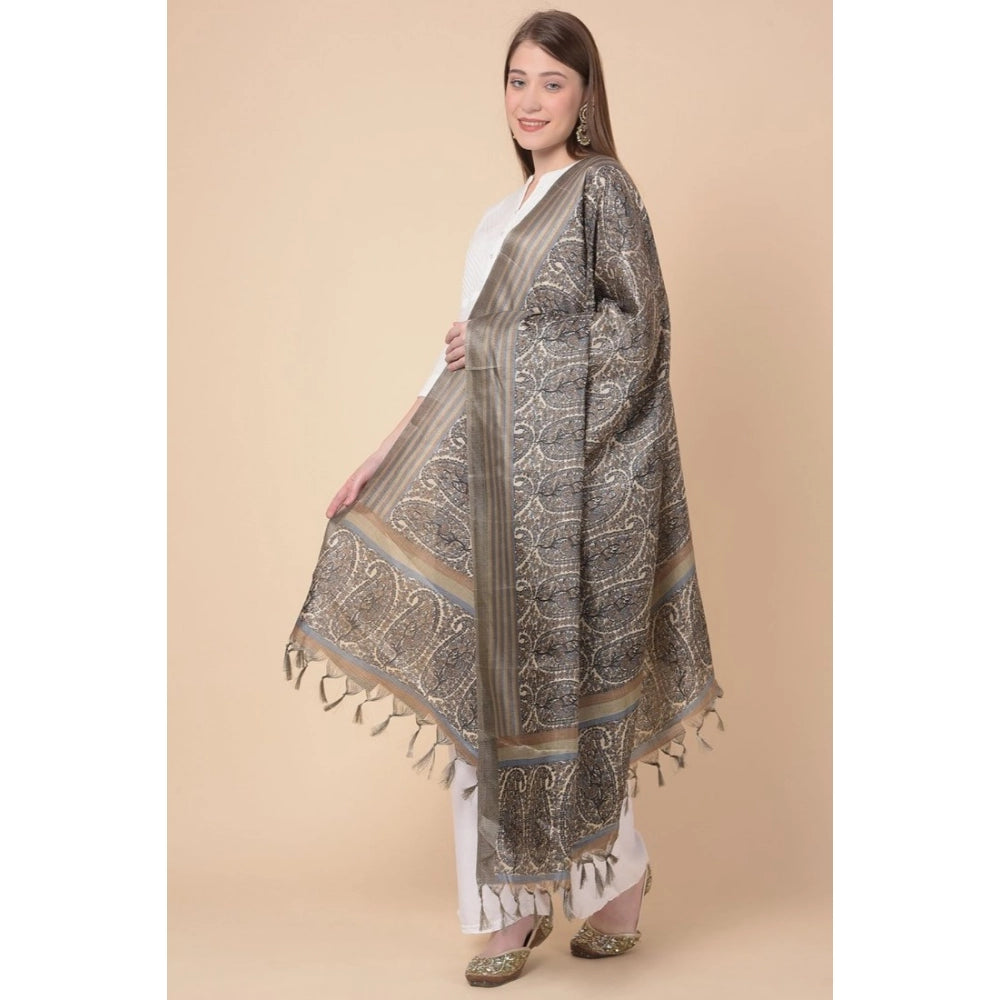 Art Silk printed grey dupatta for women, length 2.25-2.50m, ideal for casual occasions