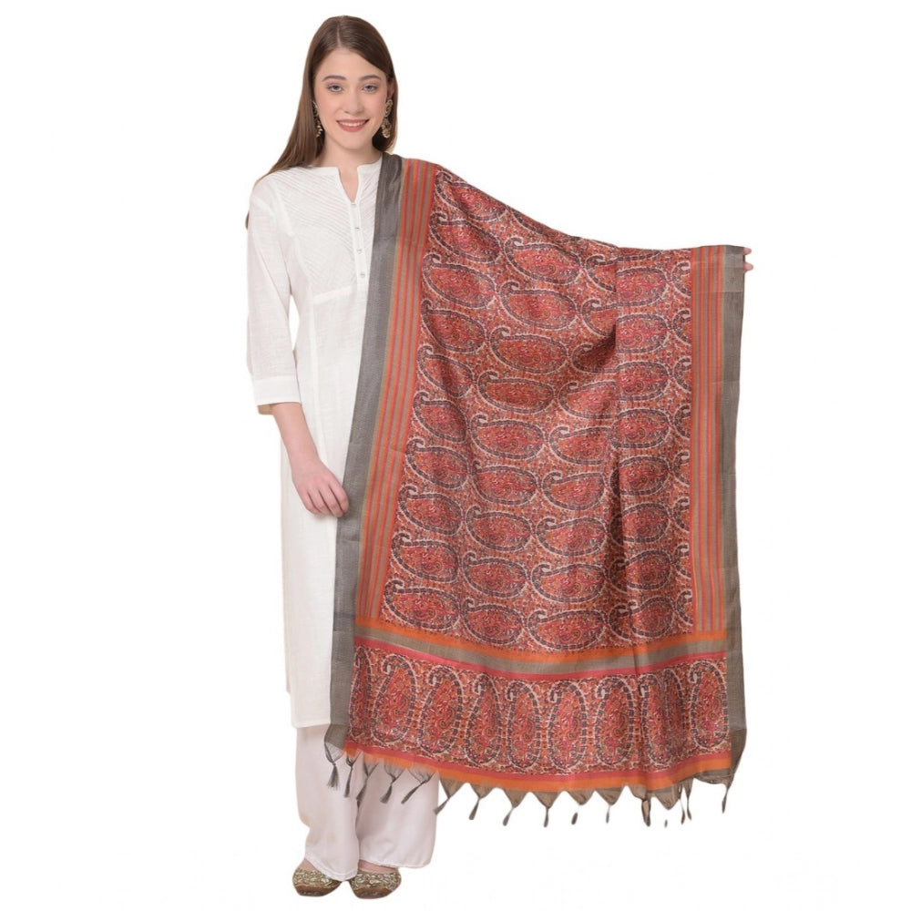 Orange art silk printed dupatta, vibrant patterns for casual occasions, length 2.25-2.50mtr