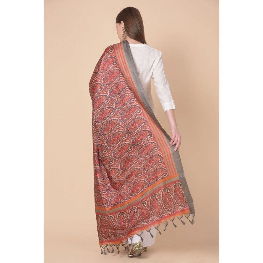Orange art silk printed dupatta (2.25-2.50m) for casual women's wear, intricate design on luxurious fabric