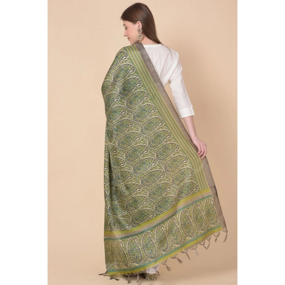 Green art silk printed dupatta, versatile for casual occasions, women's fashion accessory (2.25-2.50 mtr)
