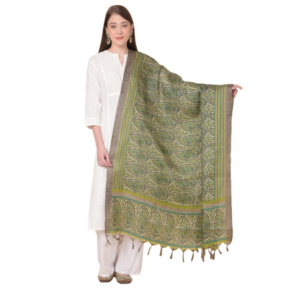 Green art silk printed dupatta for women's casual wear, 2.25-2.50m length