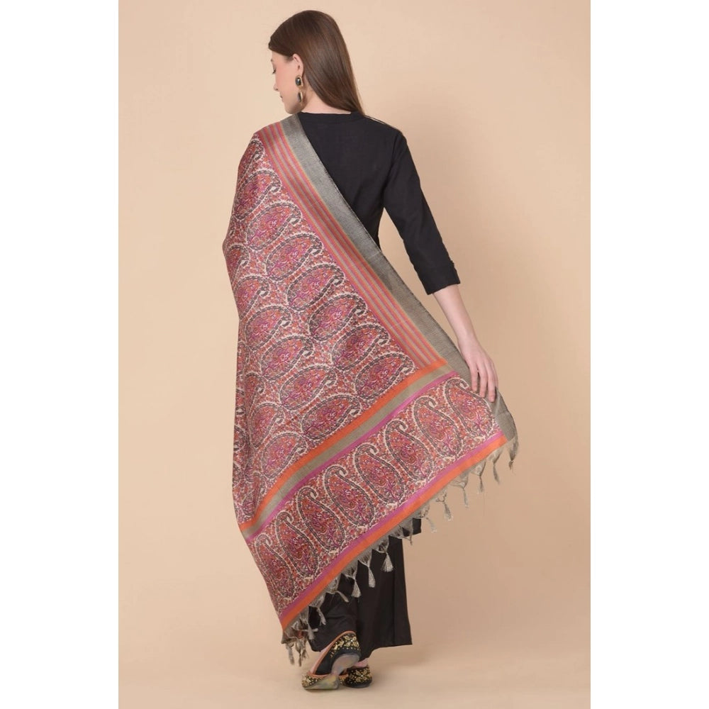 Art silk printed grey dupatta for casual occasions, length 2.25-2.50 mtrs