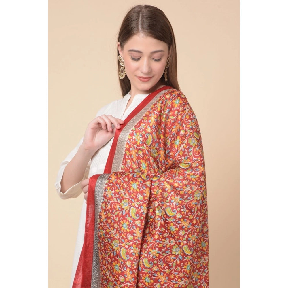 Art Silk Printed Red Dupatta (2.25-2.50 mtr), casual women's fashion accessory for various occasions