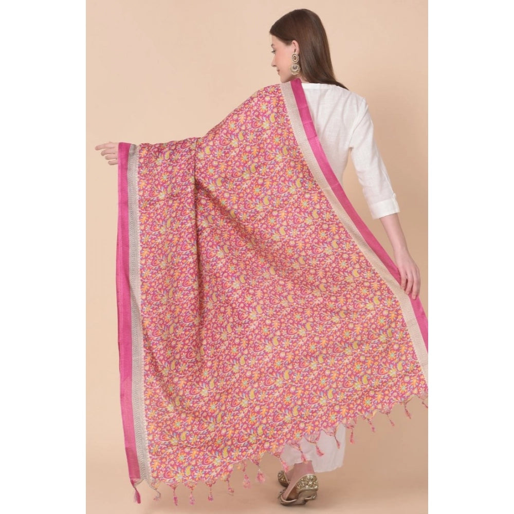 Art silk printed pink dupatta (2.25-2.5m), vibrant pattern for casual women's wear